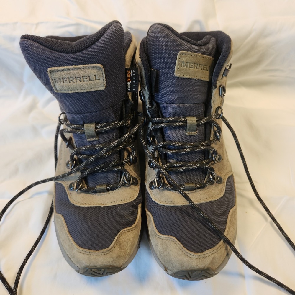 Merrell Hiking Boots Olive J84961 Mens 8.5 Vibram Sole Cordura Brand Fabrica
